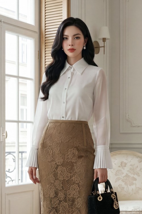 Sixdo Brown Lace Loose Skirt